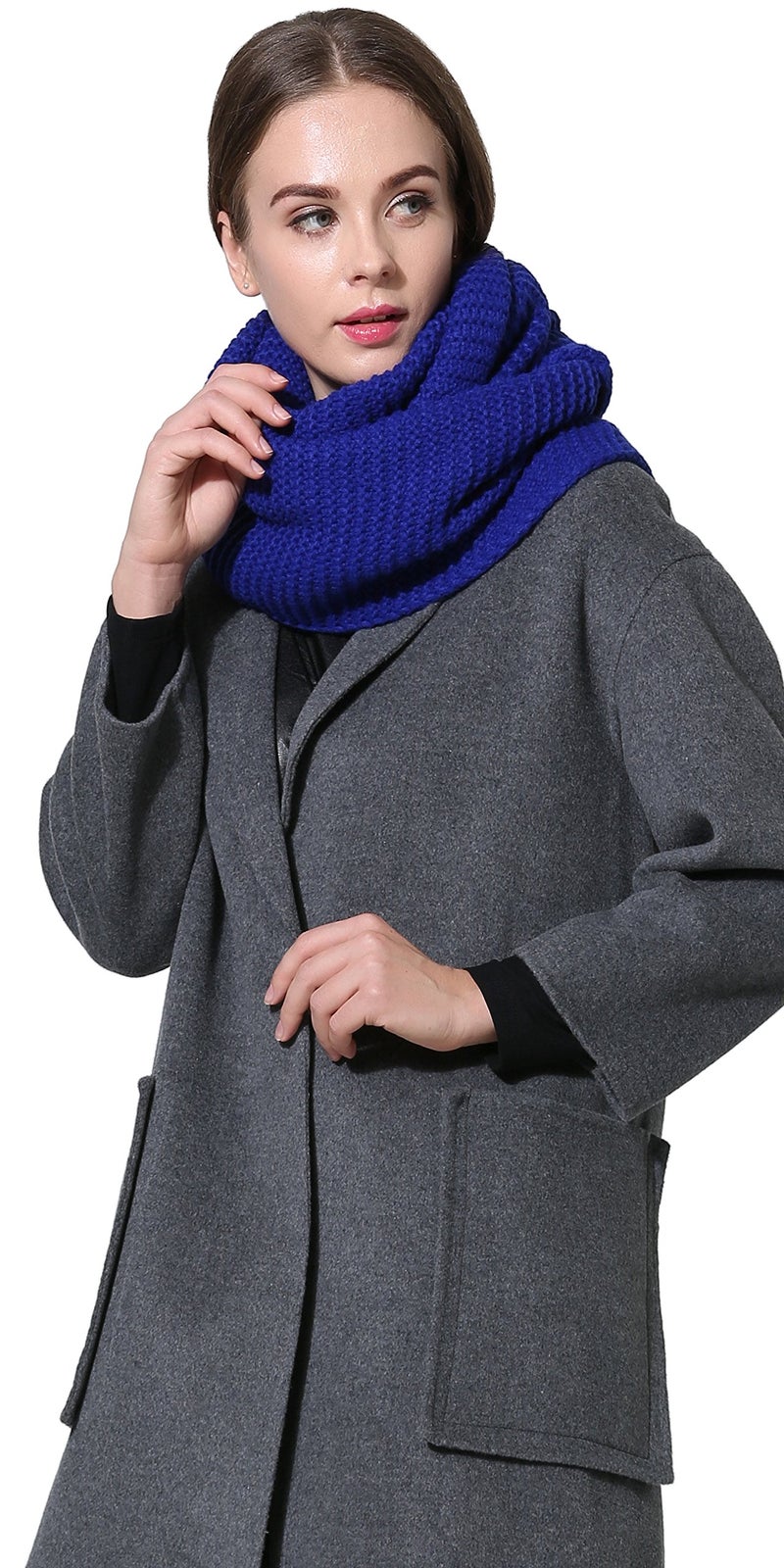 NEOSAN Women Men Winter Thick Cable Knit Wrap Chunky Warm Scarf Royal Blue - Image 3